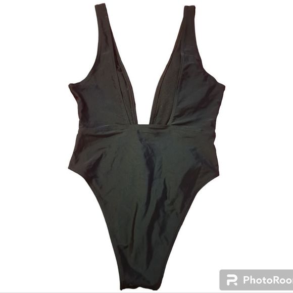 ZAFUL Plunging Neck High Leg One-piece Swimwear Black - Picture 2 of 9